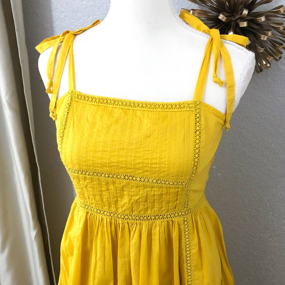 J.Crew Point Sur Tie-Shoulder Yellow Midi Summer Cotton Voile Dress Size 4 - Picture 4 of 12
